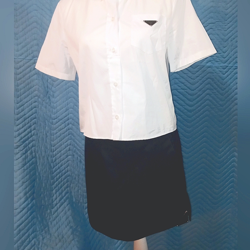 Prada button up shirt and Prada black skirt